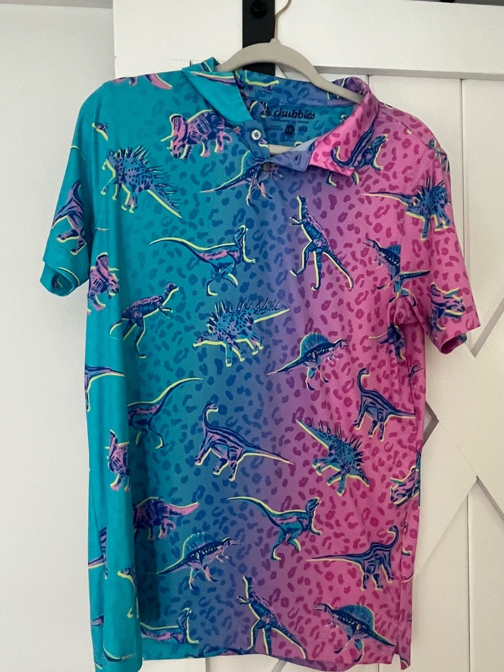 chubbies Teal to Pink Gradient Dinosaur Polo